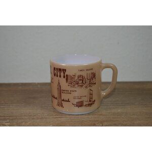 Vintage Federal Glass Milk Glass Souvenir Mug Brown New York Landmarks Cup